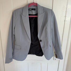 NWOT Zara Women's Suit in Powder/Light Blue with Blazer & Straight Leg Trousers